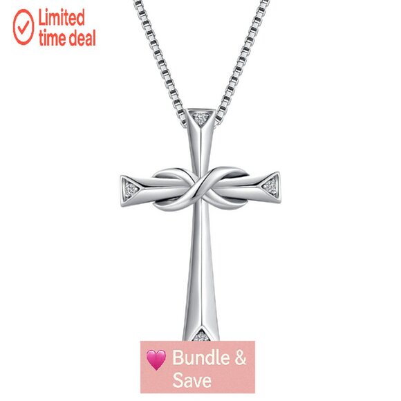 925 Sterling Silver Cross Infinity Pendant Necklace with CZ